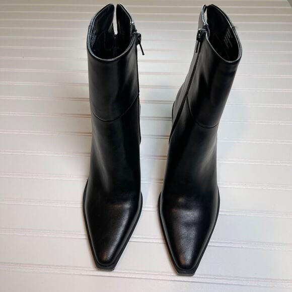 Steve Madden Silvee Womens Ankle 9.5M Black Leather Snip Toe Block Heel Side Zip - Picture 8 of 16